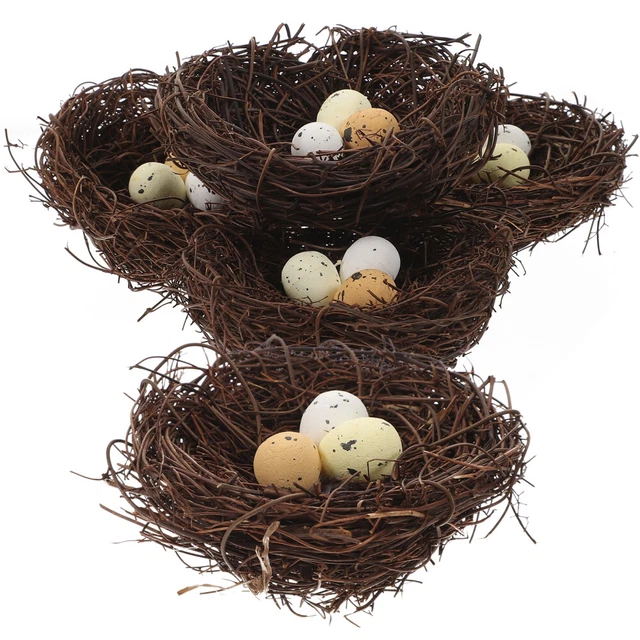 5pcs Modèle de nid d'oiseau artificiel avec de faux œufs simulés de décoration d