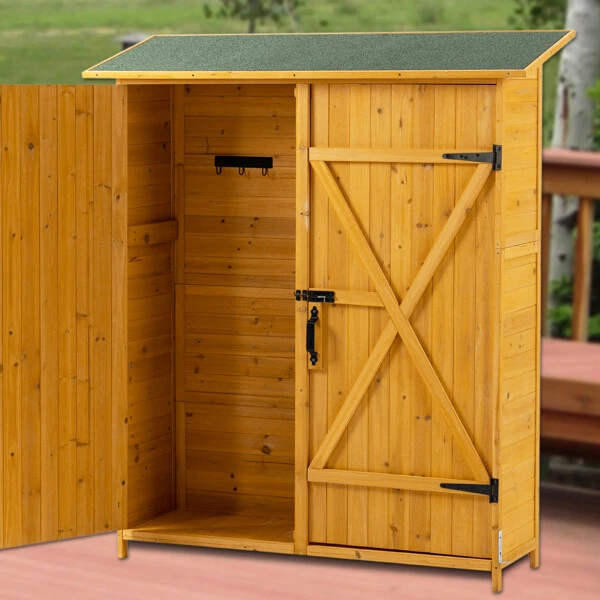 OUTDOOR WOOD TOOL Storage Shed with Lockable Door and