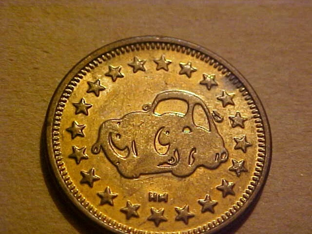 Carwash Token Old Car Back 25 Mm Brass