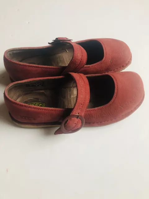 Keen Sierra Mary Jane Red Leather Buckle Crepe Sole Women's Shoes Sz 7.5m Pink