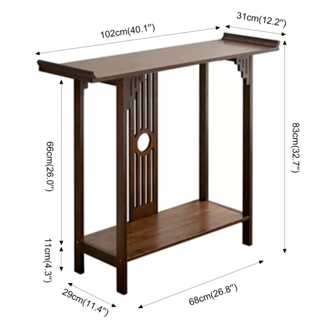 2-Layer Vintage Console Table Sofa Side Table Entryway Table Bamboo Shelf New 2