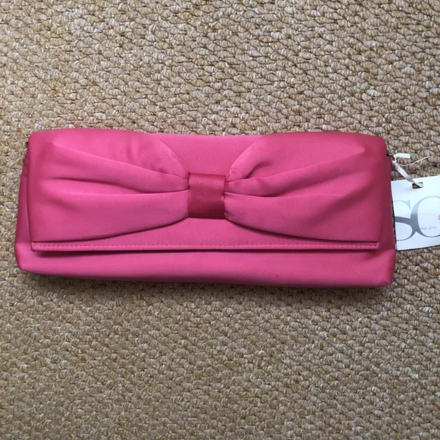 Sophie Gray Pink Bag Clutch Or Strap Front Bow New With Tags Wedding Prom Races