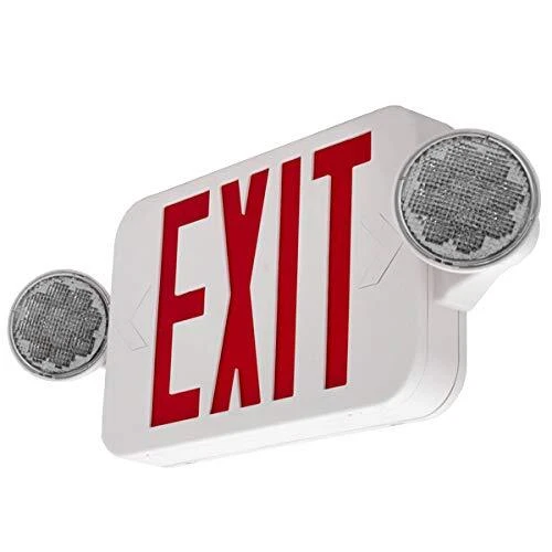 LFI Lights | Combo Red Exit Sign with Lights | White Housing | All LED | Adju...