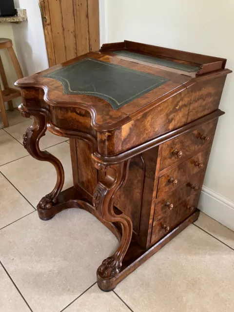 Antique English Victorian Burr Walnut Freestanding Davenport Desk Furniture