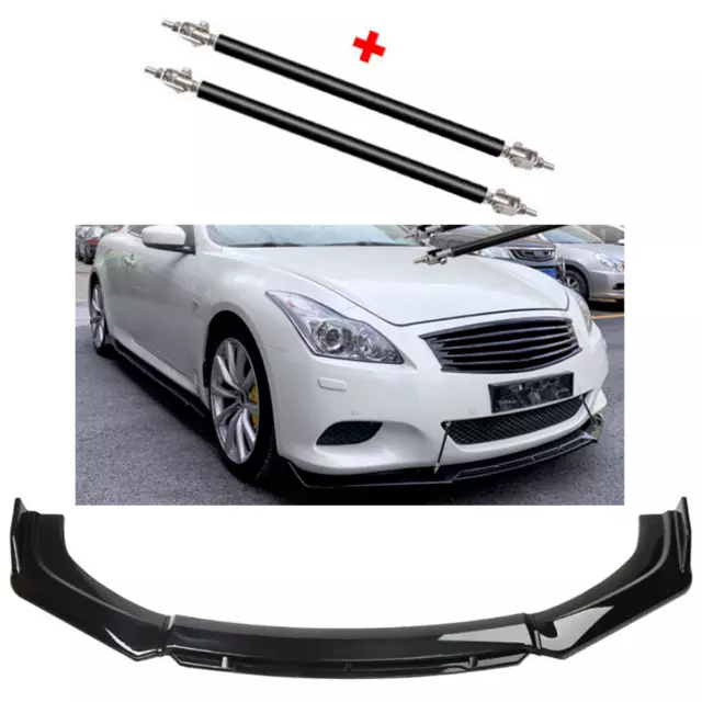 Front Bumper Lip Spoiler Splitter BodGlossy Black Strut Rod For INFINITI G35 G37