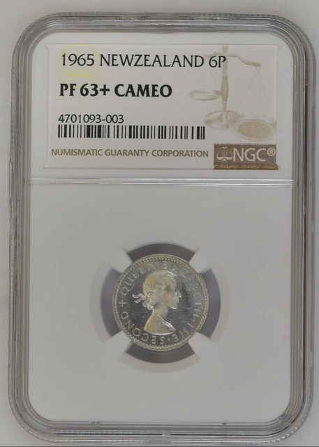 1965 New Zealand Proof 6 Pence NGC PF 63+ Cameo Only 10 Minted