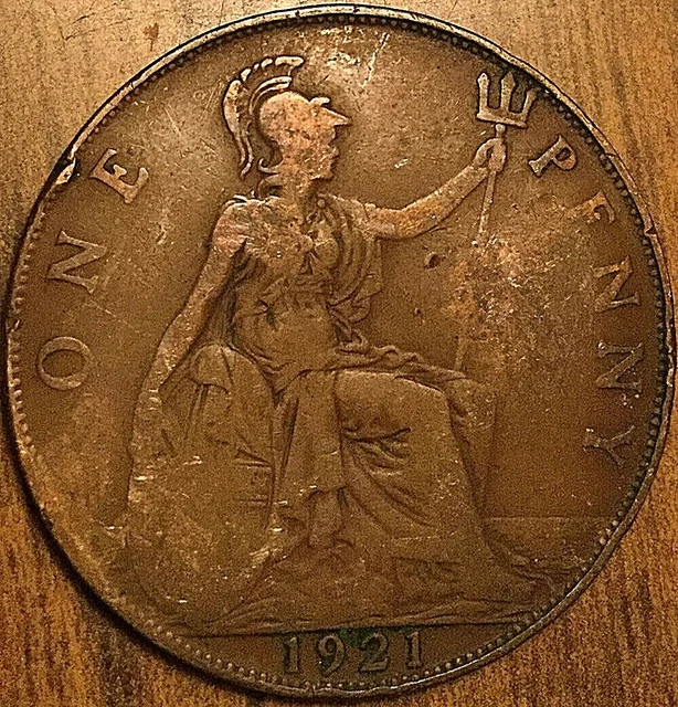 1921 Uk Gb Great Britain One Penny