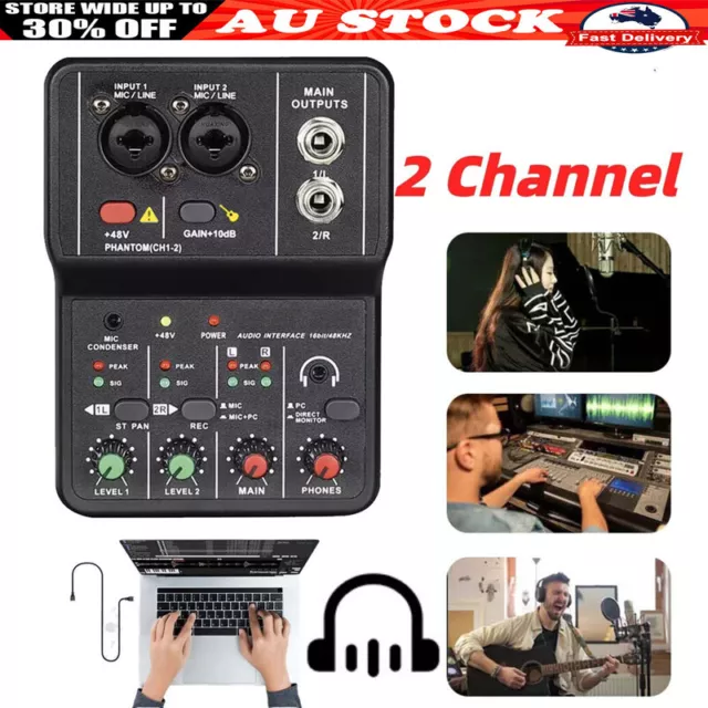 2 Channel Audio Mixer Sound Mixing Console USB DJ Music Live Record Board AUS