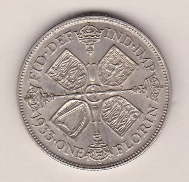 1933 George V 50% Silver Florin Coin In Extremely Fine Condition