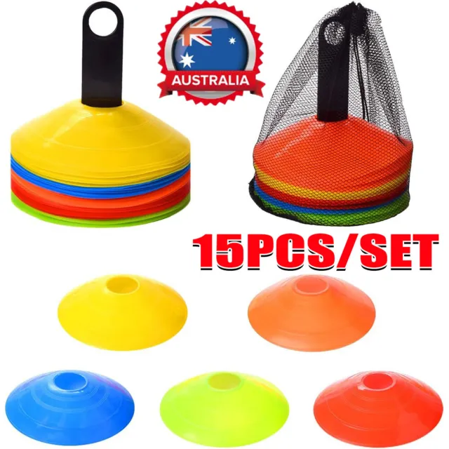 15 Pack Sports Training Disc Cones Markers Soccer Football Fitness Kids Exercise