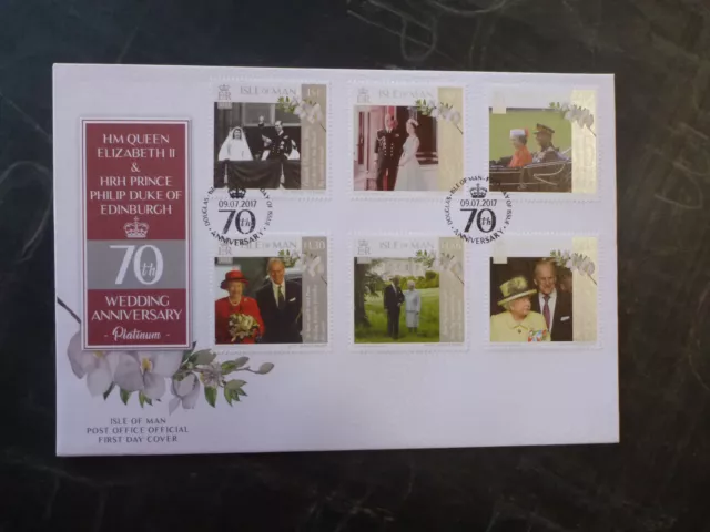 2017 ISLE OF MAN QEII 70tH WEDDING ANNIV. SET OF 6 STAMPS FDC FIRST DAY COVER