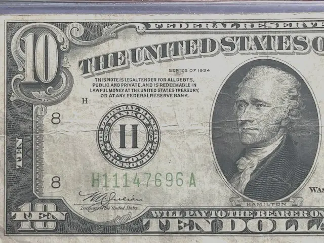 1934  $10 Federal Reserve Note "St Louis" Lime Green Seal, Vf++ #G