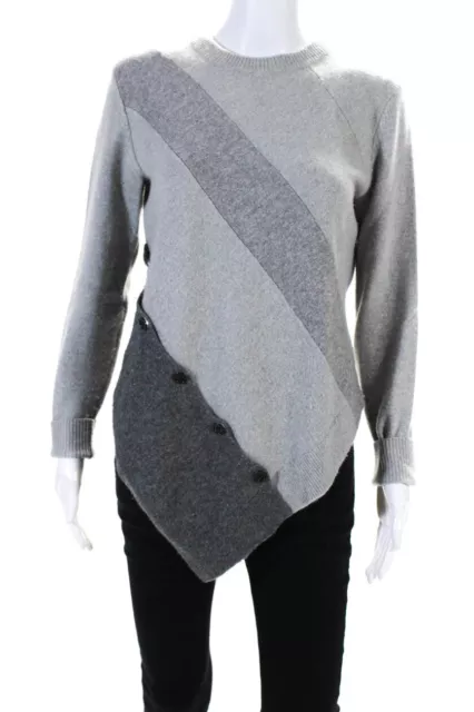 Proenza Schouler Womens Diagonal Button Crew Neck Sweater Gray Wool Size Small