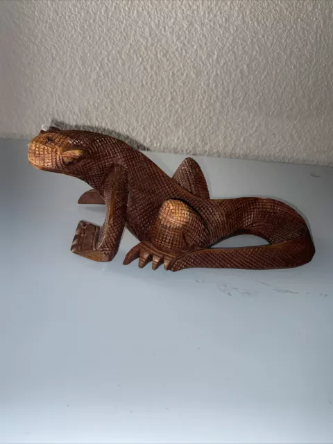 Vintage Wooden Hand Carved Lizard Dragon Home Decor