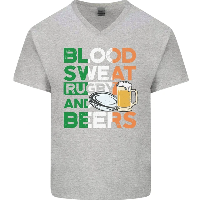 T-shirt da uomo Blood Sweat Rugby and Beers Ireland divertente collo a V cotone 2