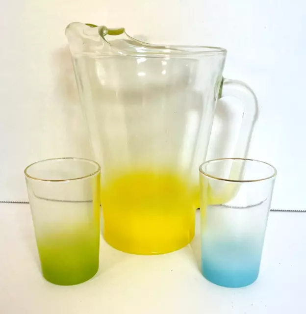 Lemon Yellow Mid Century Modern Water Pitcher and Glasses