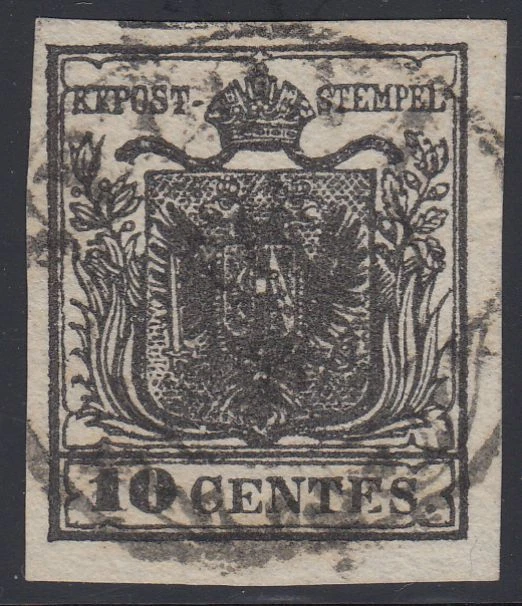 Lombardei Venetien 1850 Nr. 2 X b tiefschwarz BALKEN gestempelt Befund BPP