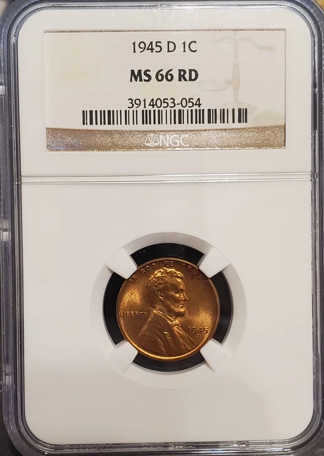 1945 D  Lincoln Head Cent  NGC  MS66 RD   Blazing Red Wheatie