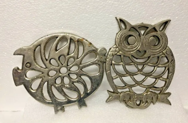 Vintage 1970's Cast Iron Owl & Pig Trivets Made in Taiwan