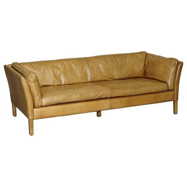 Stylish Super Comfortable Large Halo Groucho Tan Brown Leather Three Seat Sofa