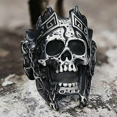Mens Acciaio Inossidabile Gotico MC Biker Skull Crown Ring Nero Uomo Taglia 7-15 Regalo