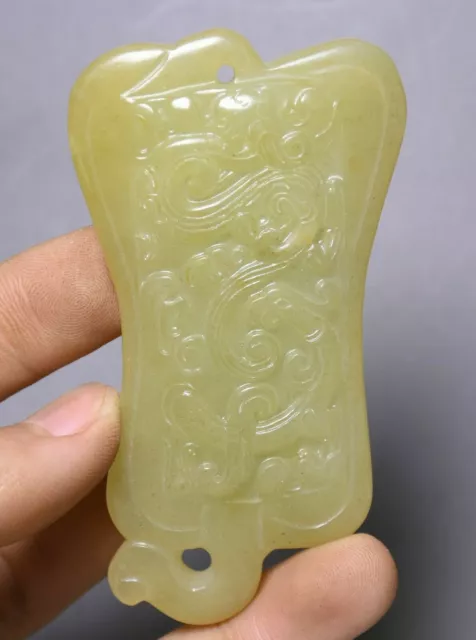 9CM Old Natural Hetian Jade Coin Carved Pixiu Beast Yubi Fan Amulet pendant