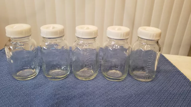 5 - Evenflo Kerr 4 oz Glass Baby Bottles with Lids USA Pristine Condition