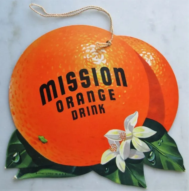 Mission Orange Drink 1930s Die Cut Advertising Sign Fan Pull, Soda Pop, Fruit