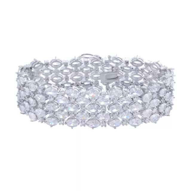 Silver Plated Wide Zircon Crystal Bracelet for Women Bride Wedding Party Jewelry