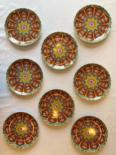 Smithsonian red floral Imari salad plates--Set of 8