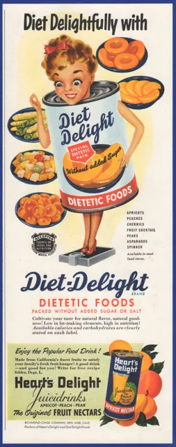 Vintage 1951 DIET DELIGHT Dietetic Foods Canned Fruits Vegetables 50's Print Ad