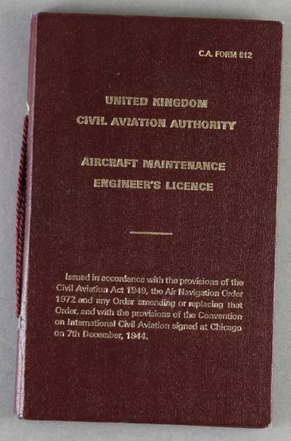 Civil Aviation Authority Aircraft Maintenance Engineer’s Licence 1972 Trident