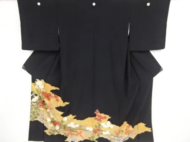 84720# Japanese Kimono / Antique Tomesode / Embroidery / Kiku