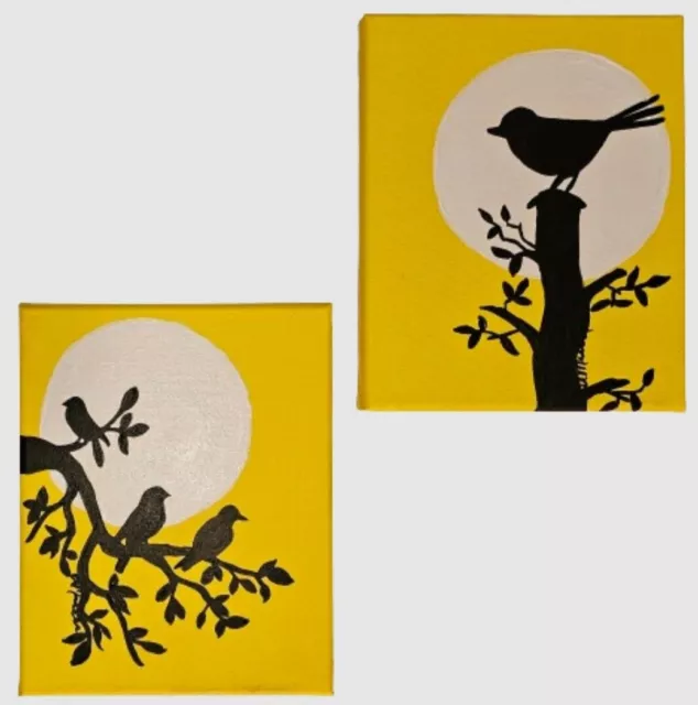 NEW SET OF 2- ORIGINAL 8"x10"- Paintings On Canvases "Tree Birds"-Signed