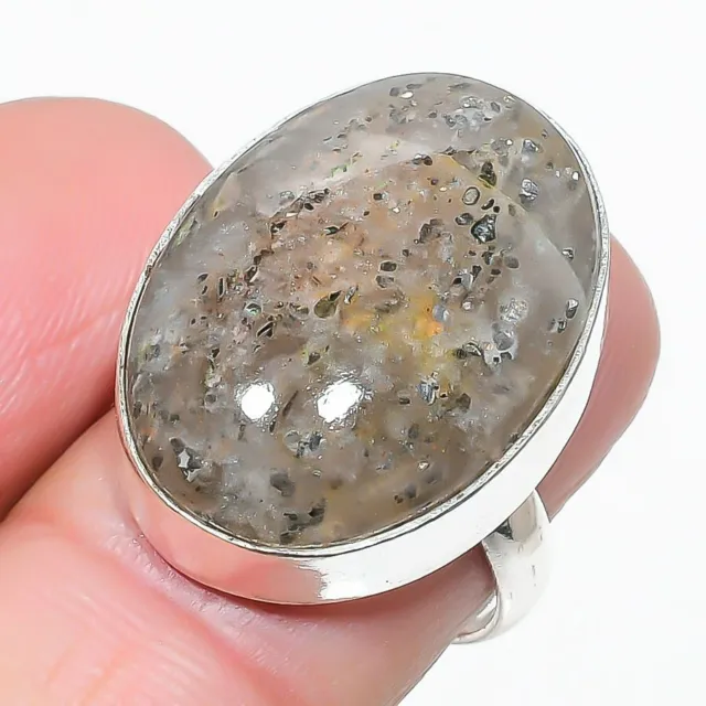 Lodolite Quartz Gemstone Handmade 925 Sterling Silver Jewelry Ring Size 8