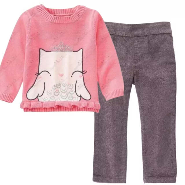 Gymboree 2T Cozy Fairytale Owl Sweater & Sparkle Gray Corduroy Pants Set NWT