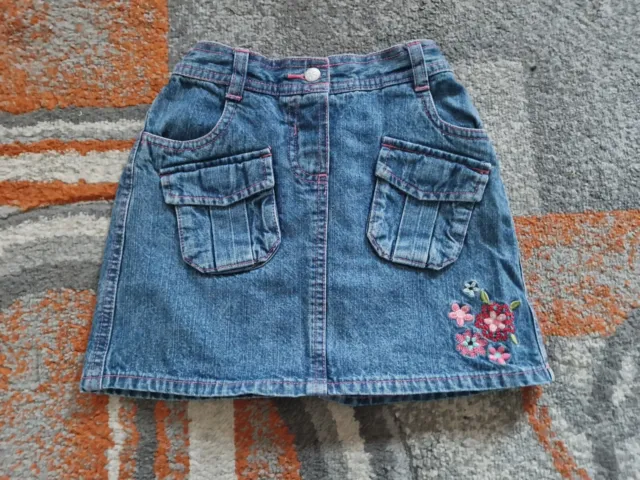 George Girls Blue Floral Embroidered Denim Skirt With Pockets 4-5 Years