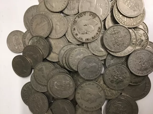 george and elizabeth florins and shillings over 90 coins in circulated condition