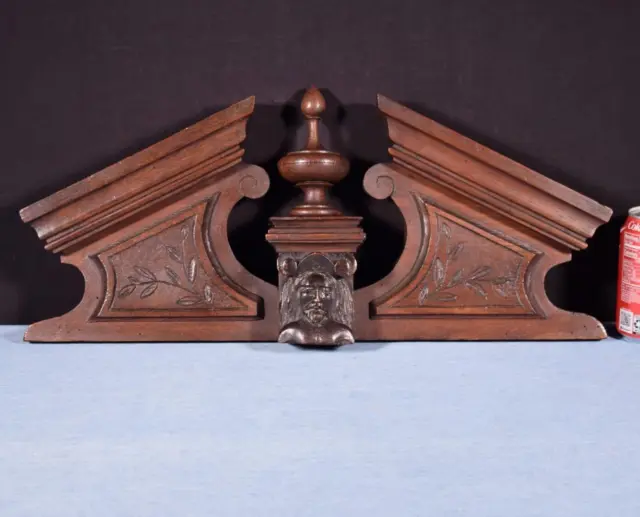 21 French Antique Crest/Pediment/Crown in Solid Oak and Walnut Wood with Face