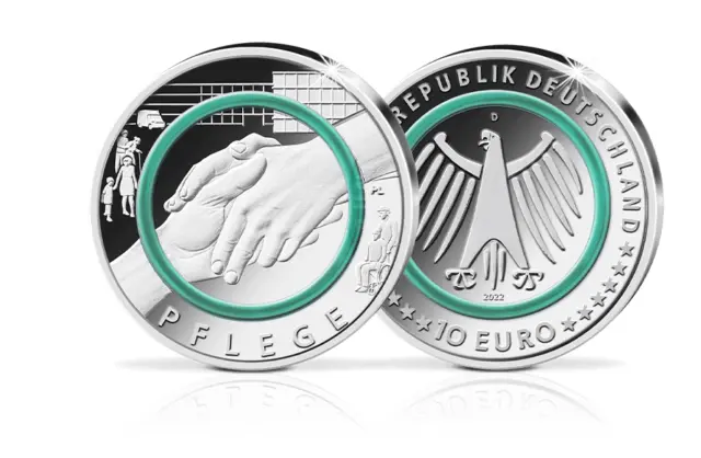 10 Euro Münze 2022 Pflege Polymer Ring offizielle Euromünze Stempelglanz