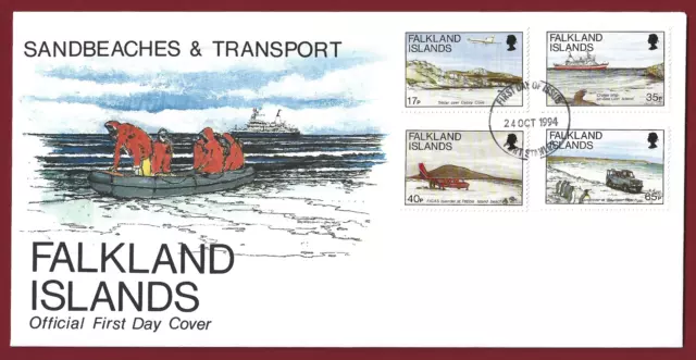 FDC 1994 Falkland Islands Sandbeaches & Transport + Enclosure