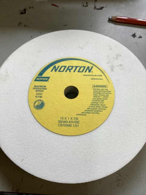 10”x1”x7/8” Norton #38A60-K5VBE,maxrpm3250,Grinding Wheel