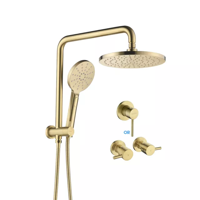 Decaura Shower Head Set Gooseneck Arm Rain and Hand Held Brushed Gold Mixer Taps