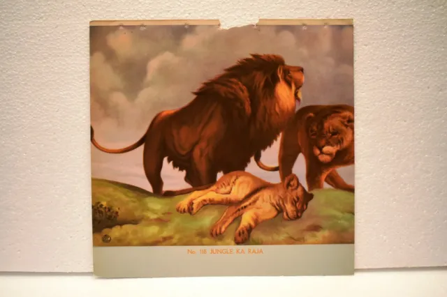 Vintage Lithographie Imprimé Jungle Ka Raja Lions Lionesses Cub Rare Collection