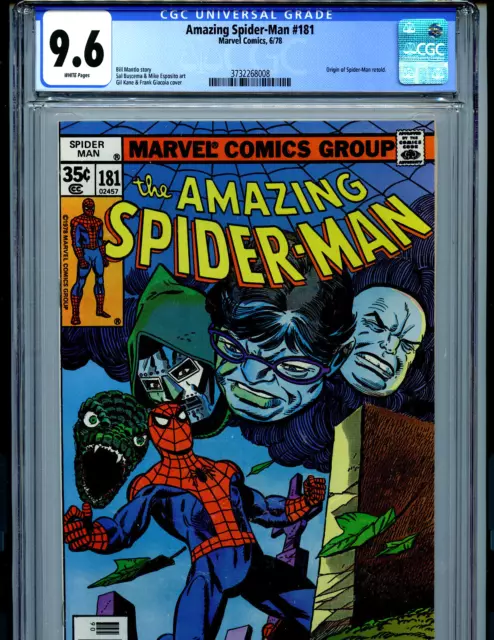 Amazing Spiderman #181 CGC 9.6 NM+ 1978  Marvel Origin Spiderman Amricons K55