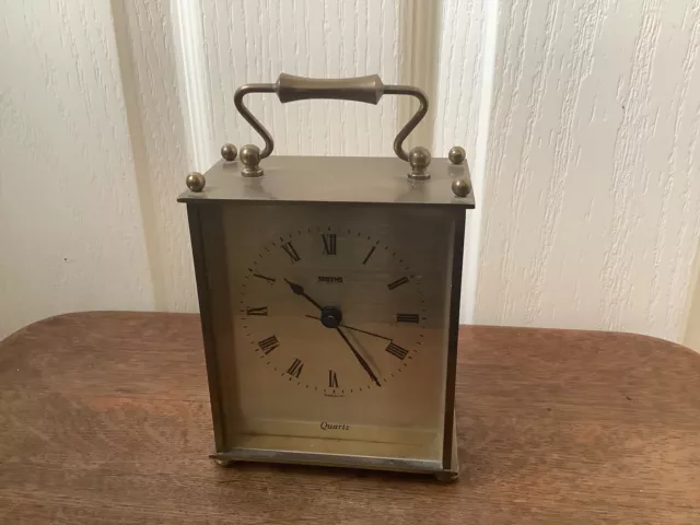 Vintage Smiths Mantle Carriage Clock Quartz Brass Battery Operated Working