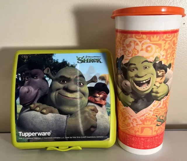 Tupperware NEW Disney SHREK LUNCH Set 3 PC Tumbler + Seal & Sandwich Keeper Set