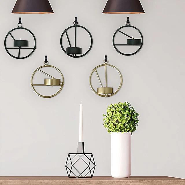 1Pc Iron Wall Mounted Candlestick Round Candle Rack Holder Hanging Home Decor
