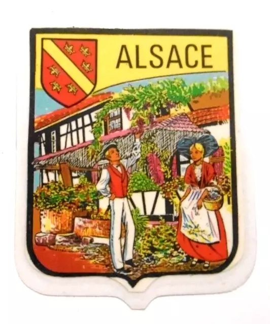 Souvenir-Aufkleber Alsace Trachtenpaar Elsass Vogesen Grand Est Frankreich 80er