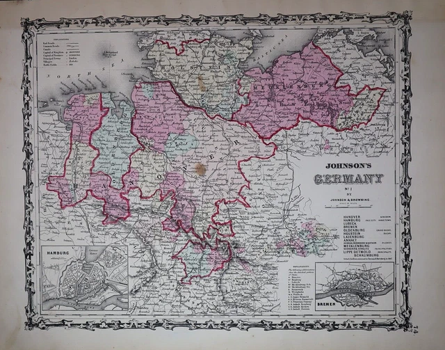 1863 Johnson's Atlas Map ~ GERMANY #1 - (14x18) ~Free S&H #757